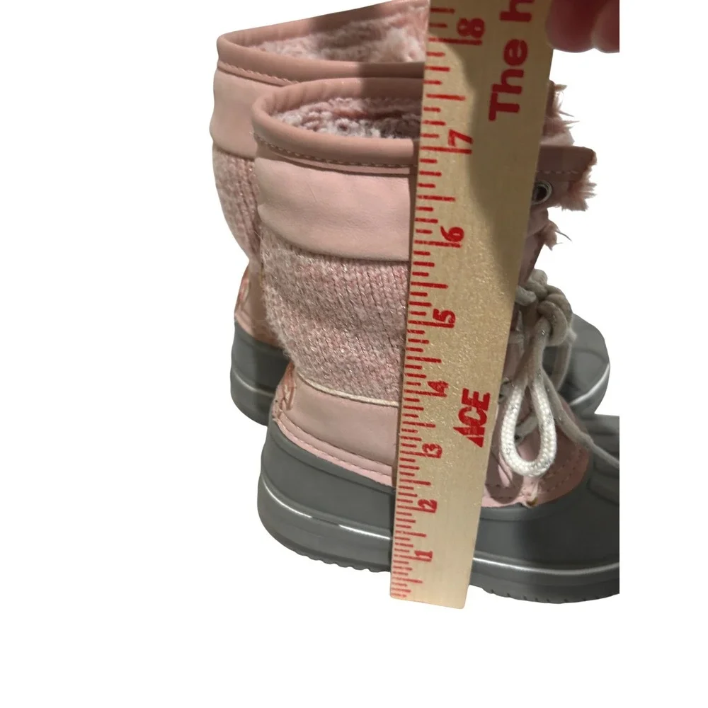 London Fog Girls Pink & Gray Faux Fur Lined Winter Snow Boots‎ Sz 8 Warm